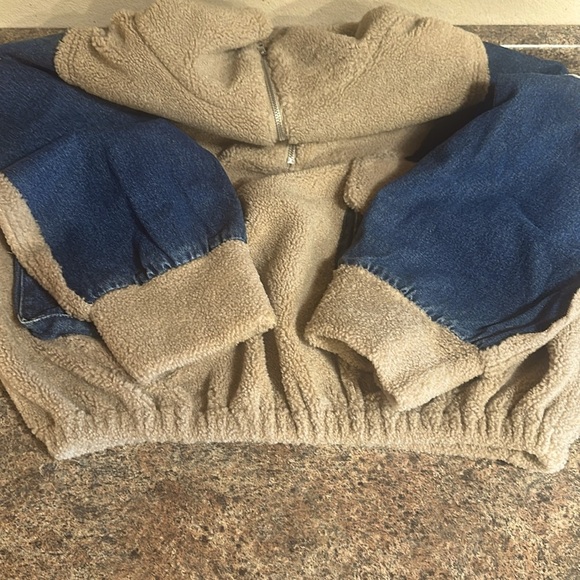 BiBi Half Zip Fleece Denim Pullover Size Large Latte Long Sleeve Pockets - Picture 14 of 14